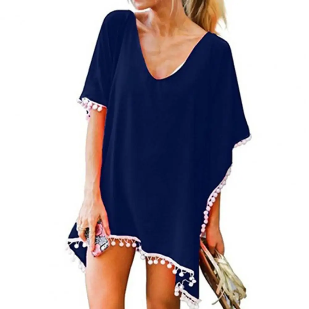 2022 шифоновое пляжное платье с кисточками летняя накидка на бикини женский