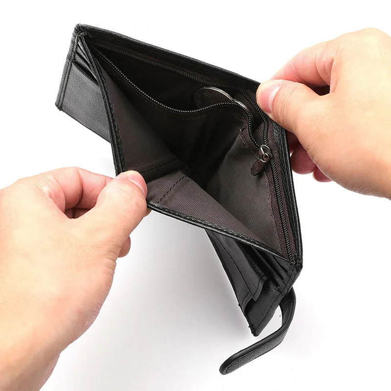 Винтажный мужской кошелек для паспорта с карманом на молнии для монет из натуральной кожи, деловой, маленький, трехскладочный, держатель карты короткий.