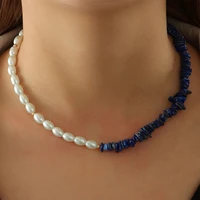 new pearl necklace blue necklaces for women girl boho clavicle chain accessories retro jewelry fashion hip hop party 2022 gifts
