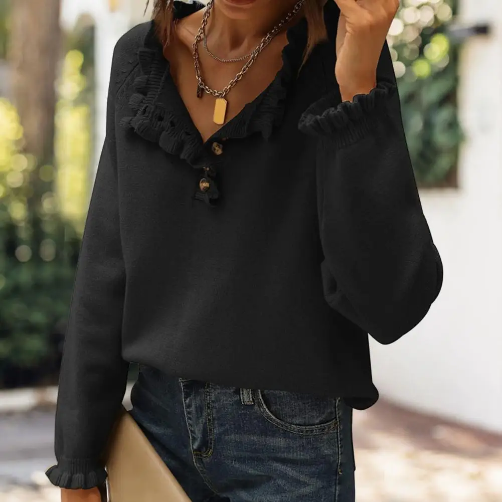 Женский свободный свитер женский осенне-зимний вязаный с оборками и длинным