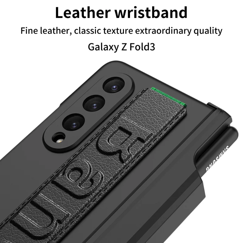 Luxury Case for Samsung Z Fold 3 Case with Elastic Wrist Band Shockproof Cover for Galaxy Z Fold3 Case with S Pen Slot