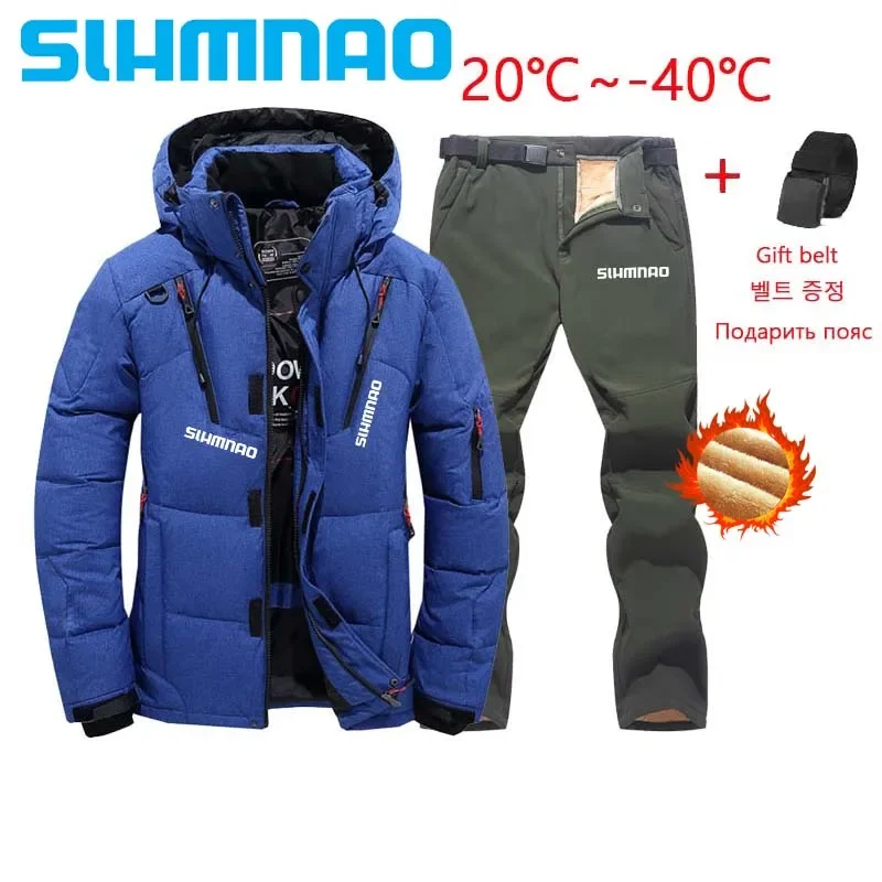 2025 Winter Outdoor Thick Hooded White Goose Down Fishing Jacket for Men Hiking Cycling Cold Proof and Warm