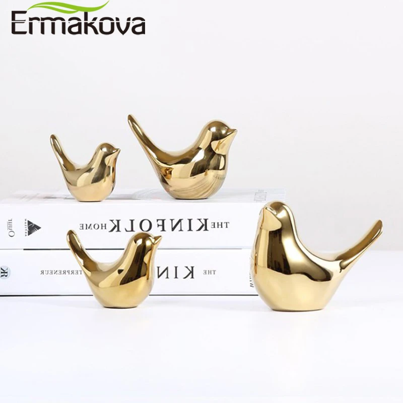 Фото Ермакова, фигурка птицы, 4 размера, Скандинавская керамическая золотая статуя животных, ювелирные изделия, украшение для дома, гостиной, сто... №1