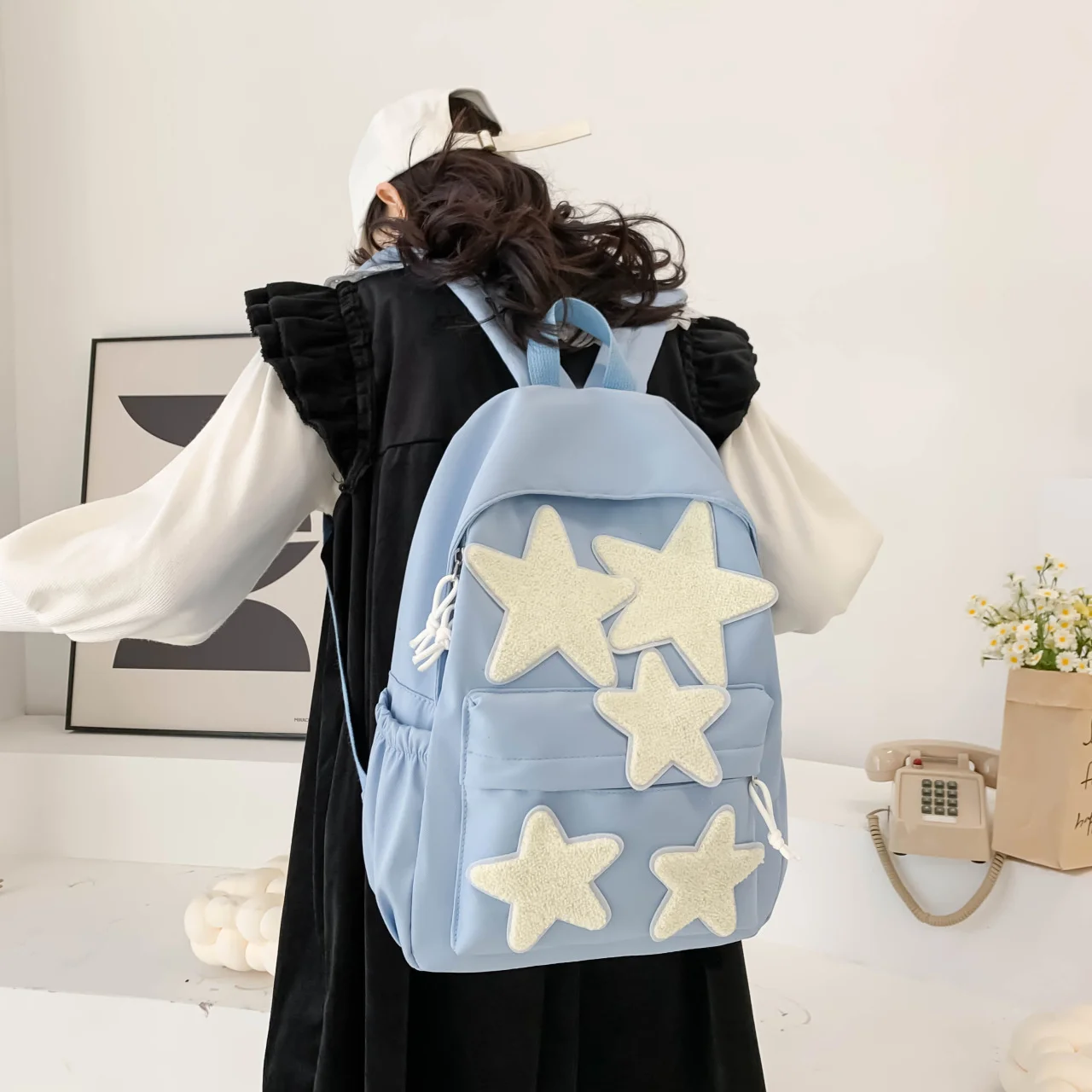 

Y2k High-capacity Nylon Waterproof Student School Bag Travel Bag Korea Fashion Pentagram Patchwork All Match Girl Backpacks