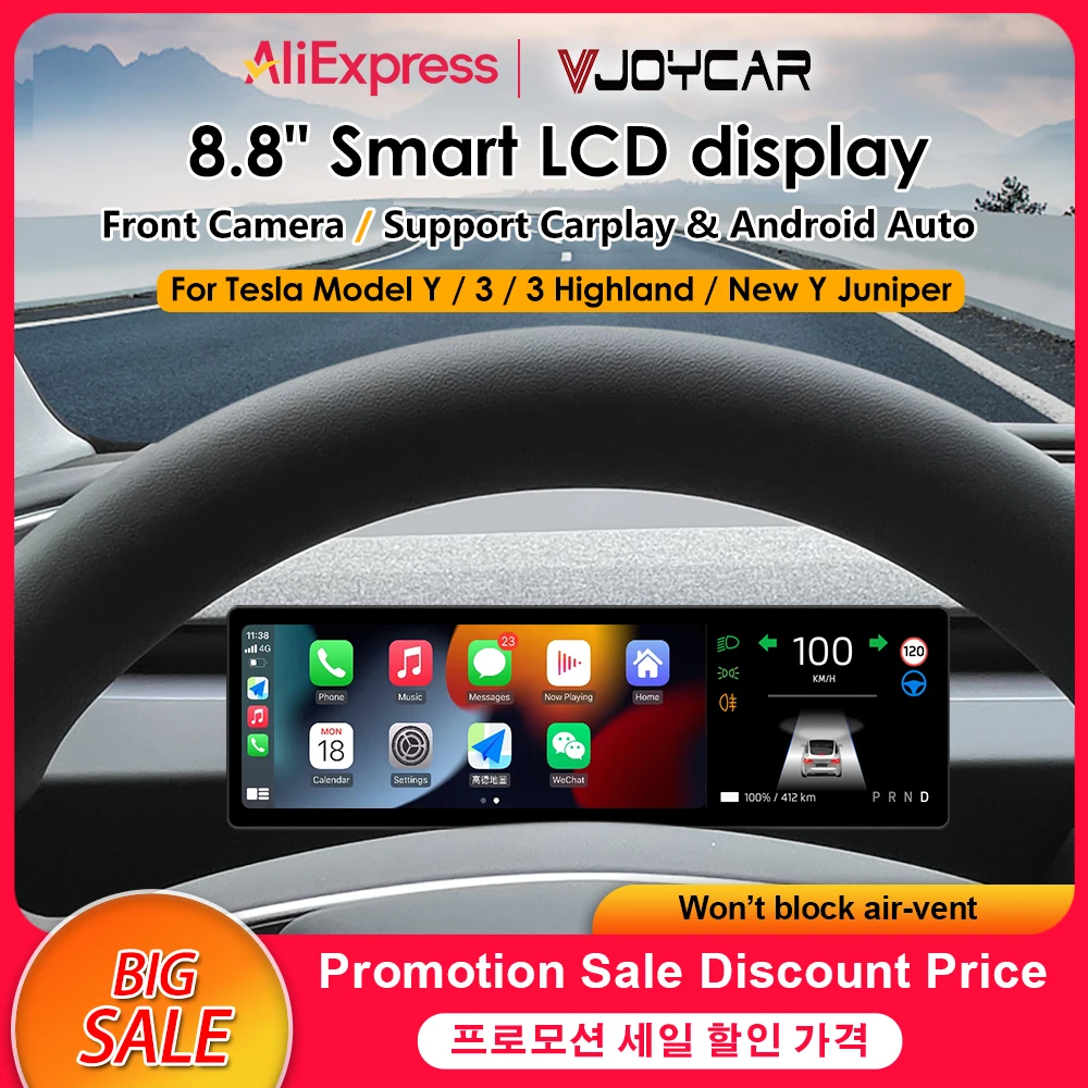 

8,8-дюймовый новый экран приборной панели для Tesla Model 3 Y, новый 3-й Juniper с поддержкой беспроводного Carplay и Android-автоматической дополнительной камеры