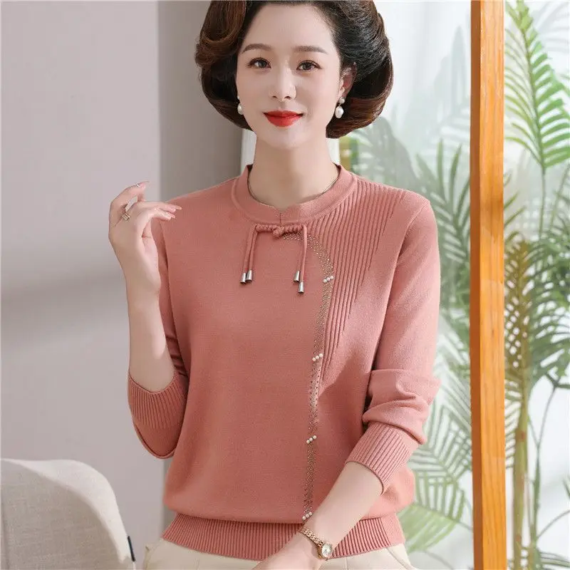 Элегантные вязаные пуловеры в китайском стиле с круглым вырезом женские