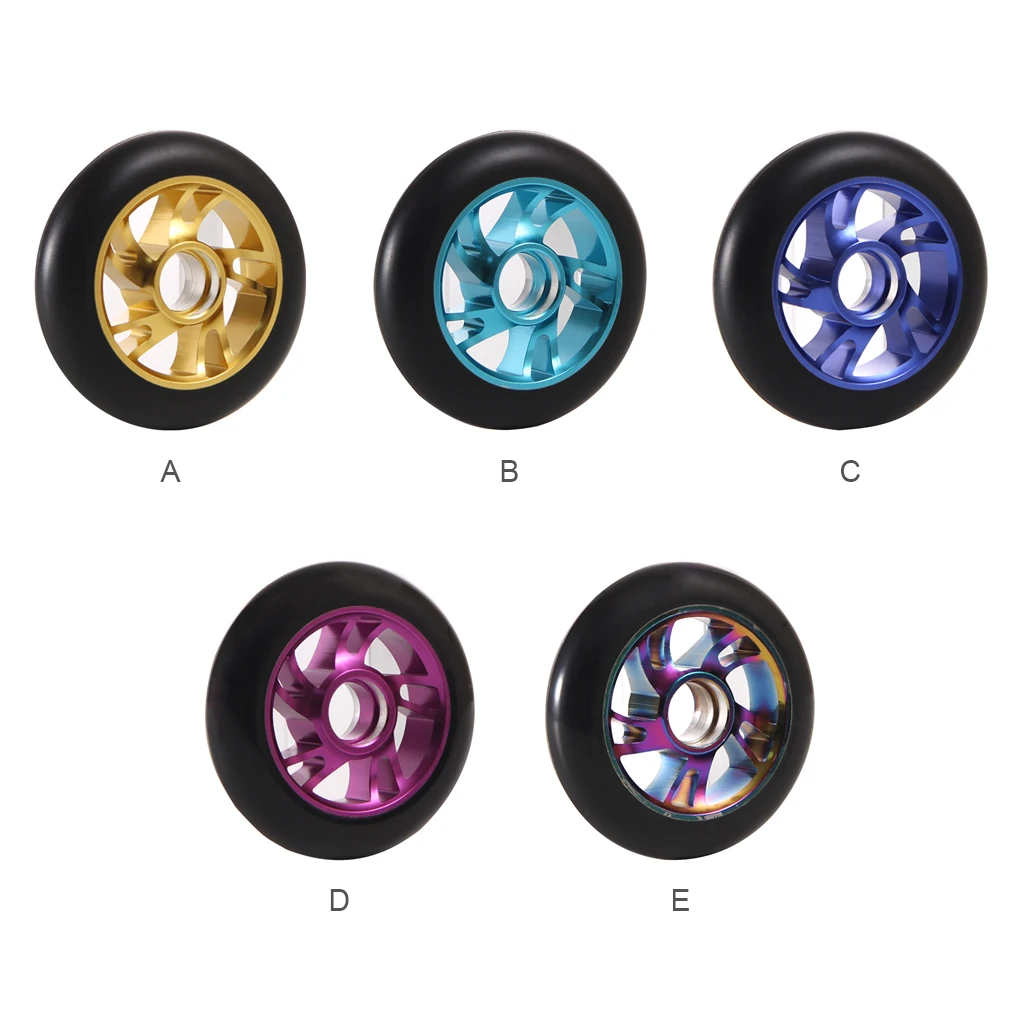 2 Pieces Scooter Wheels 100mm 5 Spoke Skateboard Suitcase Hubs Roller Portable Outside Sports Skating Part Gold