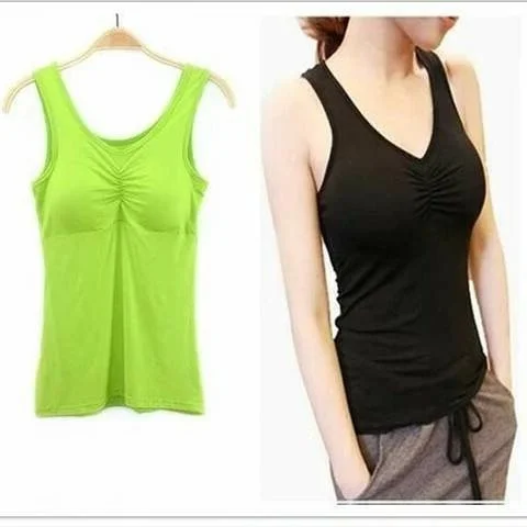 

Новинка, бюстгальтер с подкладкой, майка, Женский модал, однотонный топ на бретелях-спагетти, жилет, Женская майка со встроенным бюстгальтер...