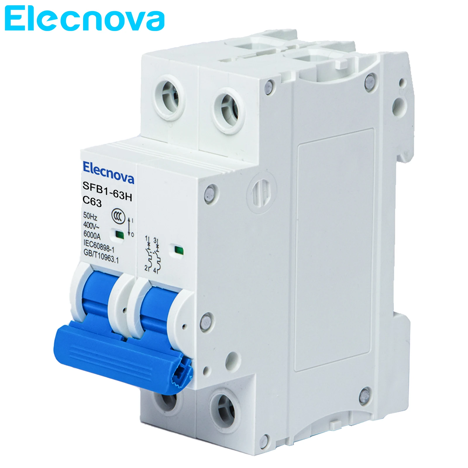 

SFB1-63HC 2P MCB DIN Rail Mini Circuit Breaker Type C 6/10/16/20/25/32/40/50/63A AC 400V 6KA 50Hz Miniature Household Air Switch