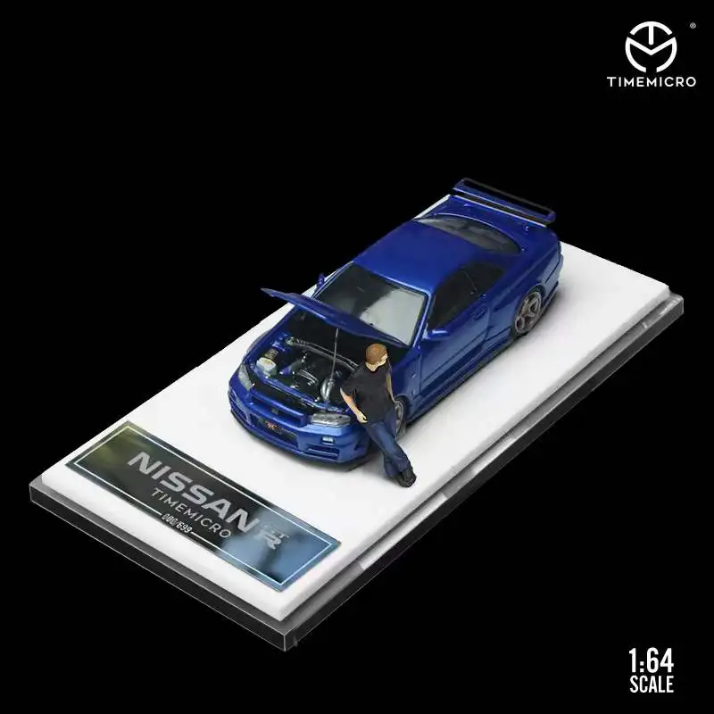 

Время Micro 1:64 модель автомобиля GTR34 литье под давлением Классическая коллекция автомобилей-синий и серебристый