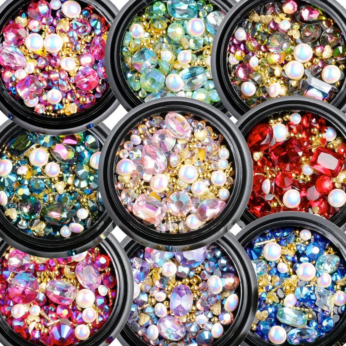 

3D Charm & Rhinestone Mix Jar| Nail Art| Assorted Charms Beads Heart Nail Art Rhinestones Gems Decals Nail Rhinestones