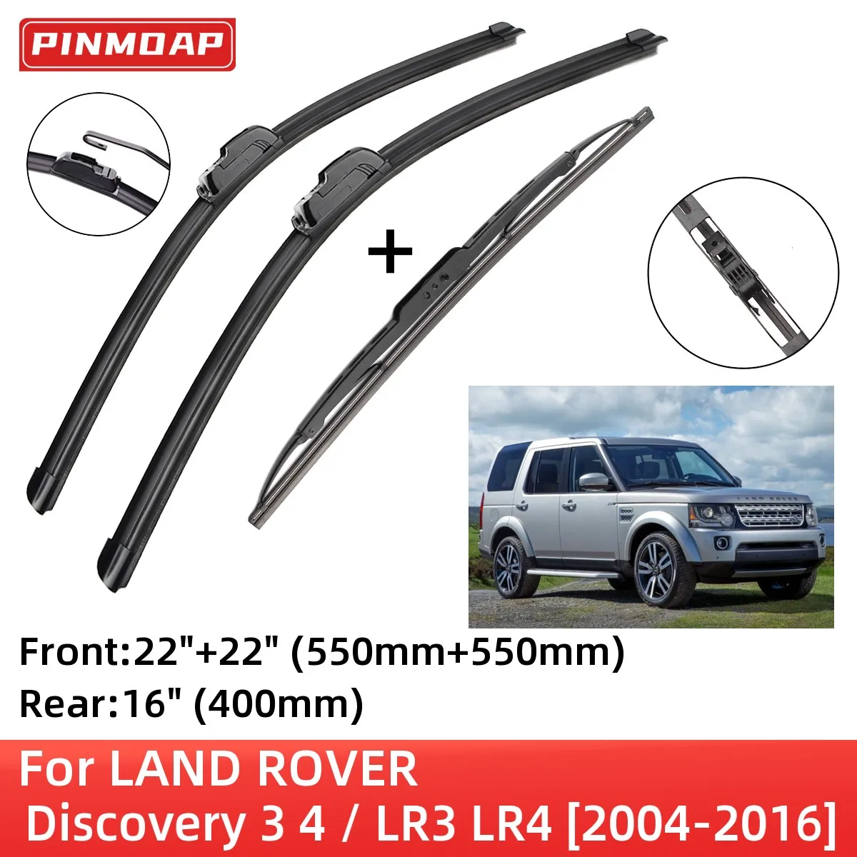 

For LAND ROVER Discovery 3 4 / LR3 LR4 2004-2016 Front Rear Wiper Blades Brushes Cutter Accessories J Hook 2004 2005 2006 2007
