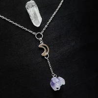 new hot selling purple crescent necklace gothic necklace gothic jewelry natural crystal necklace