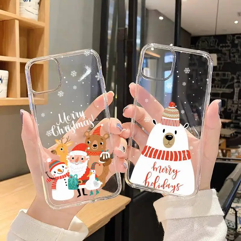 

Merry Christmas New Year Phone Case For iphone 13 14 12 11 8 7 plus mini x xs xr pro max Transparent