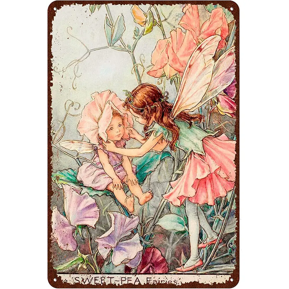 

Flower Fairy Signs Vintage Metel Tin Signs Novelty Garden Signs Retro Wall Decor