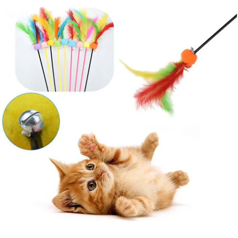

Cat Toy 3pcs Feather Toys for Cats Scratch Bite Cat Toys Interactive 3pcs Kit Cats Toy with Bell Plastic Ball Stick Pet Products