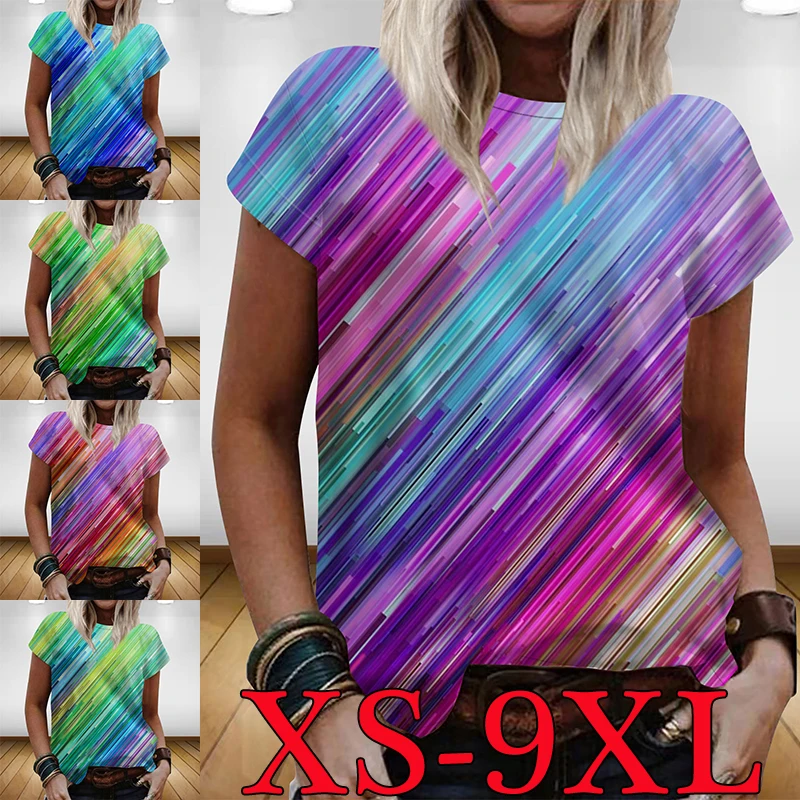 

Women's Fashion Loose Short Sleeve T-Shirt Summer New V-Neck Shirts XS-9XL