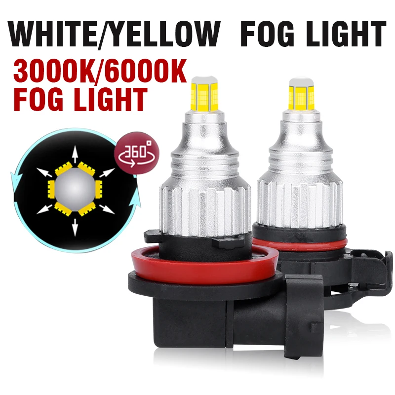 

H11 LED Fog Lights H10 H8 H16 JP H16 EU 2504 PSX24W PSX26W P13W 9005 HB3 HB4 9006 Car Bulb 6000K White 3000K Yellow 12V PTF STG