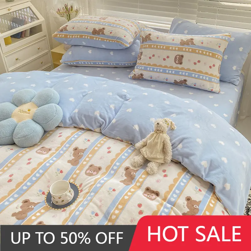 

Nordic Winter Cute Bedding Set Warm Fluffy Style Romantic Design Bedding Set Aesthetic Double Bed Couvre Lit Bed Set Furniture