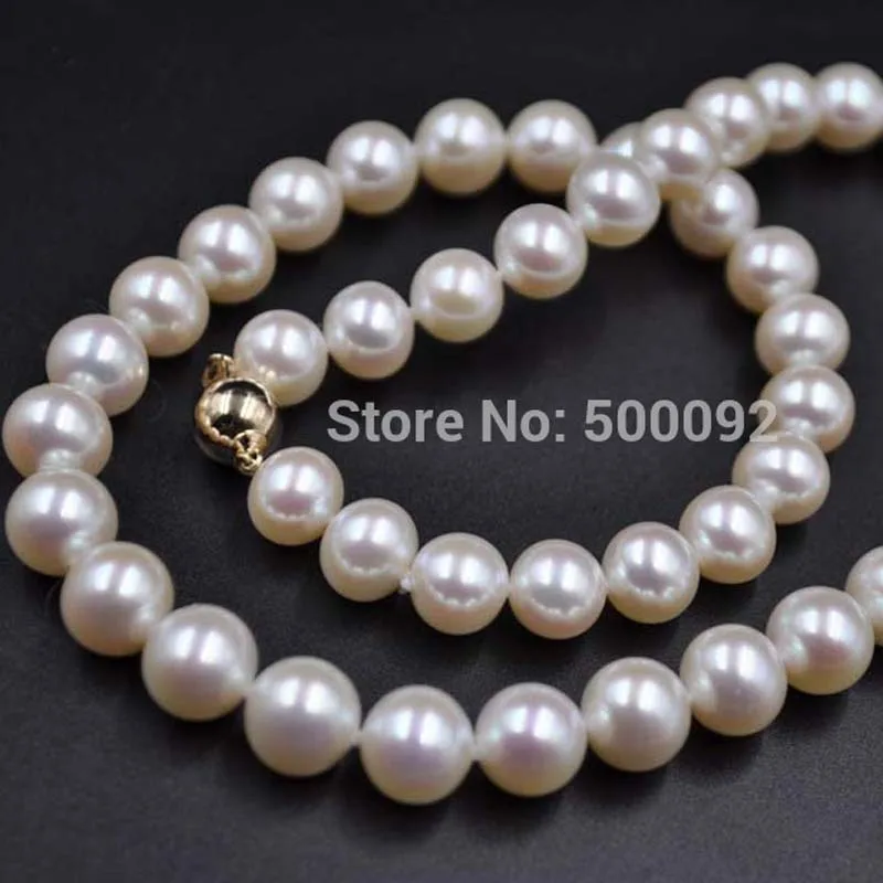 

FINE 8.5-9mm near round freshwater pearl necklace white purple 14KG clasp