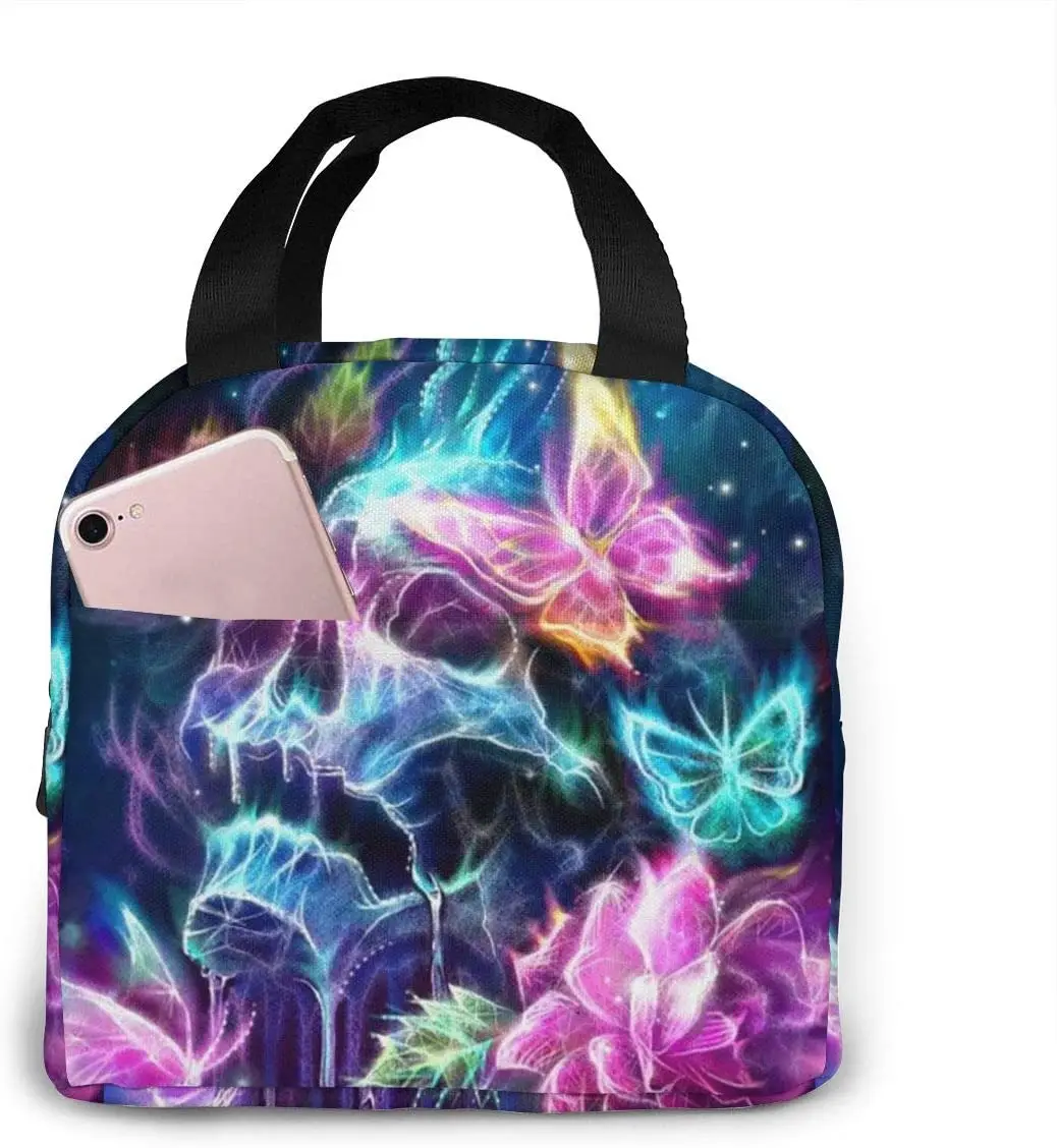 

PrelerDIY Rose Butterfly Skull Lunch Box Insulated Meal Bag Lunch Bag Reusable Snack Bag Food Container For Boys Girls Men