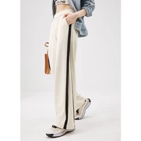 new bright line decoration loose wide leg pants korean fashion full length casual springautumn elastic waist