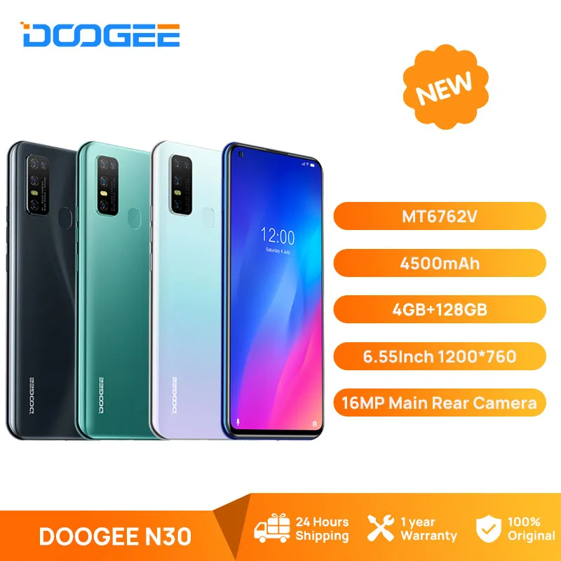 doogee n30 cellphone full netcom 6 55inch mobile smart phone quad camera 128gb rom octa core global version 4500mah android 10 free global shipping