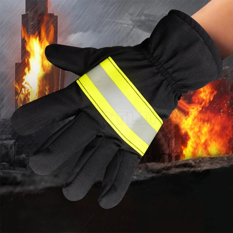 

Fireproof Safety Gloves Black Reflective Belt Fire Gloves Protection Supplies for Welding and Cold Weather Firefighting Gloves