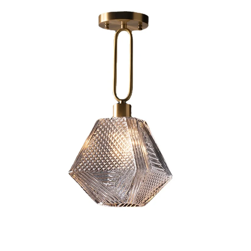 

American post-modern Ceiling lamp wrought iron clear glass shade indoor light fixture balcony restaurant bar aisle ceiling light