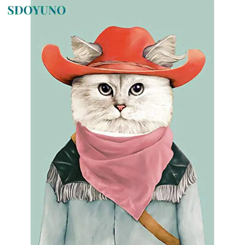 

SDOYUNO 5D Diy Diamond Paintinganimal Cat Diamond Pictures Cross Stitch 3D Rhinestone Embroidery Living Room Decorating