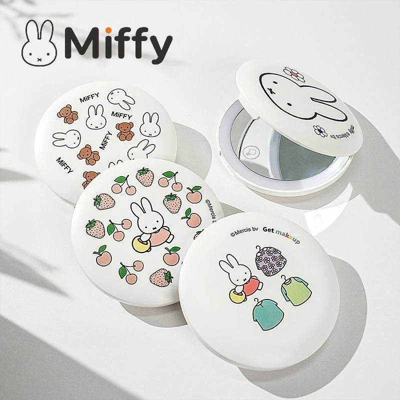 Фото Светодиодное зеркало для макияжа Anime Miffy, круглое HD-зеркало премиум-класса с автоматической подсветкой, мягким освещением, регулируемой яркостью, компактное, портативное, для путешествий №2