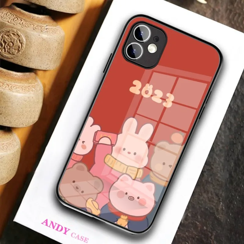 Cute rabbit animal Phone Case Glass for IPhone 11 12 13 14 Pro XR XS MAX 8 X 7 14 Plus SE 13 Pro Design Iphone Covers