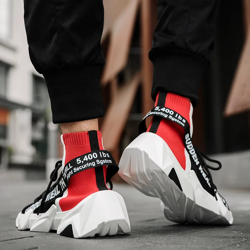 New men's high-top sports shoes outdoor running flying woven white casual shoes jogging comfortable breathable fashion light