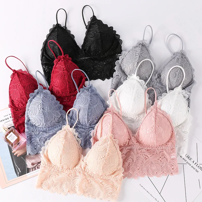 

Floral Lace Bras for Women Sexy Lingerie Beauty Back Deep V Bralette Wire Free Thin Underwear Push Up Bra Female Brassiere