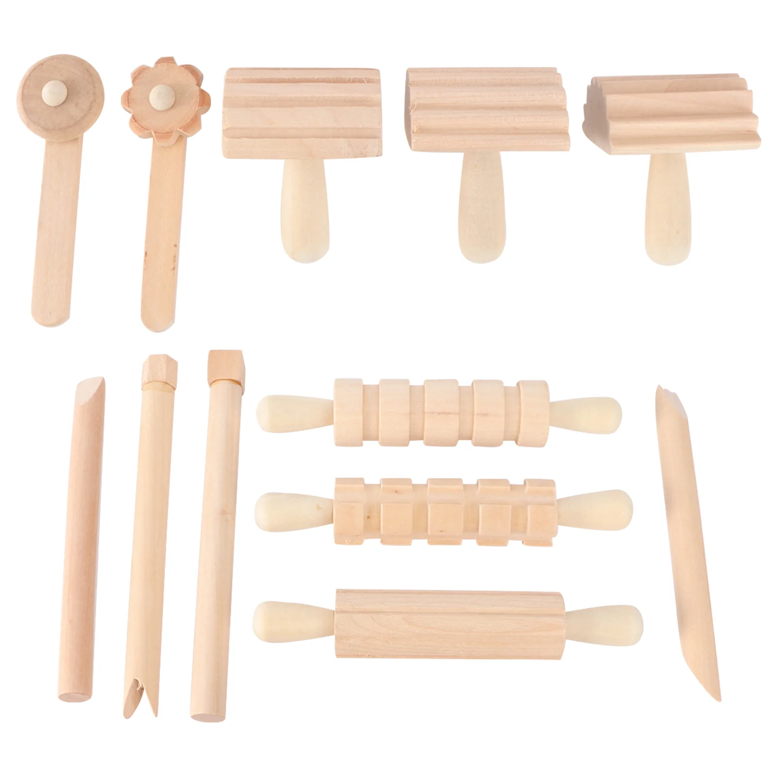 

12pcs Wooden Dough Tools Clay Pattern Rolling Pin Set Dough Molding Shaping Tool for Toddler Kids Craft Activity Supplies