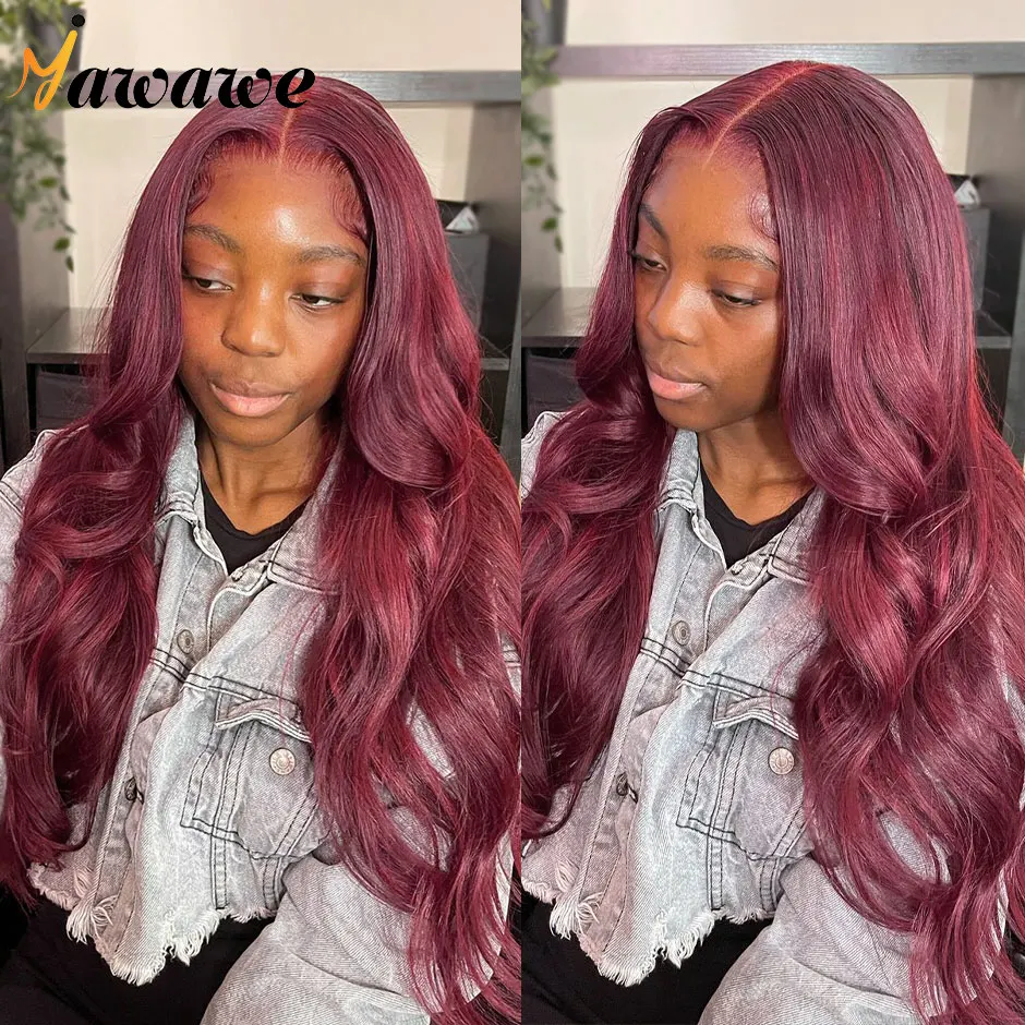 Волосы Ywawe волнистые волосы бордового цвета 99J парик без клея с предварительным