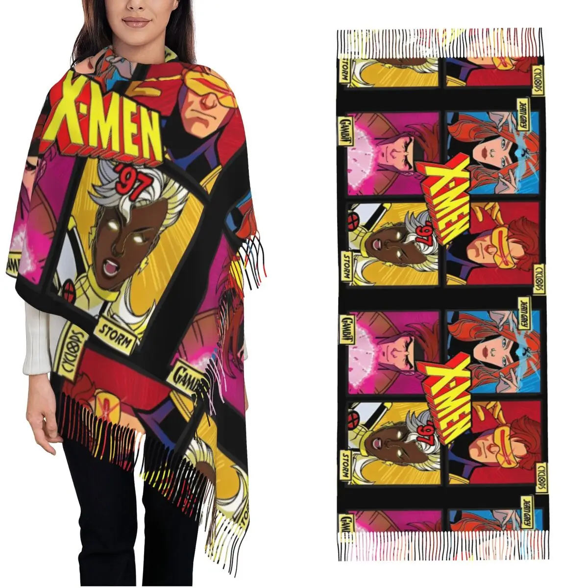 X-Men джинсовый серый шарф Cyclops Gambit Storm женские теплые зимние шали из пашмины и
