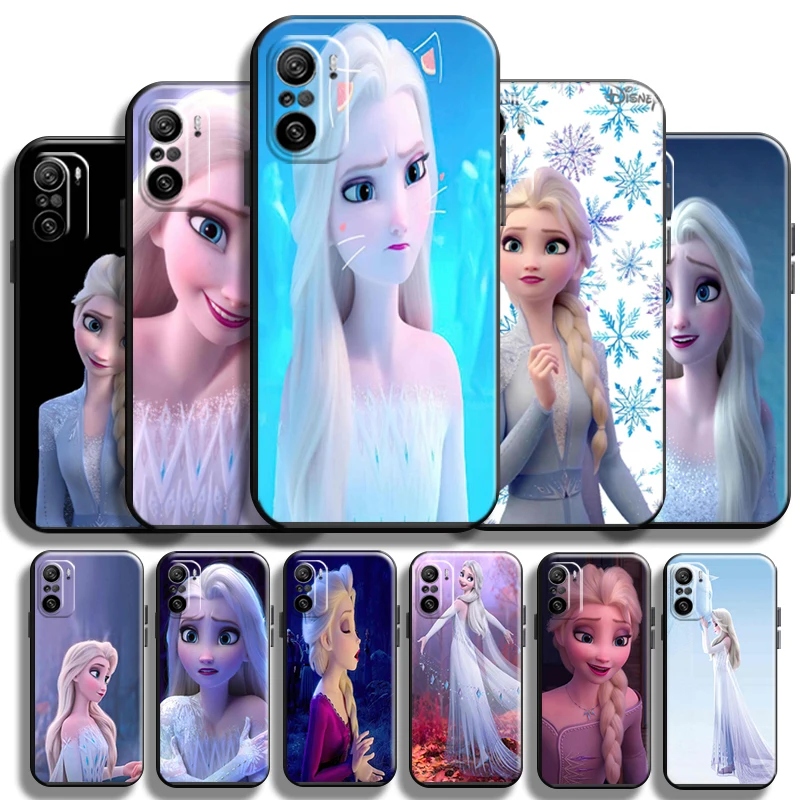 

Cute Pretty Frozen Elsa Anna Phone Case For Xiaomi Redmi K40 K40 Pro K40 Gaming Shell Black Soft Cases Funda Liquid Silicon