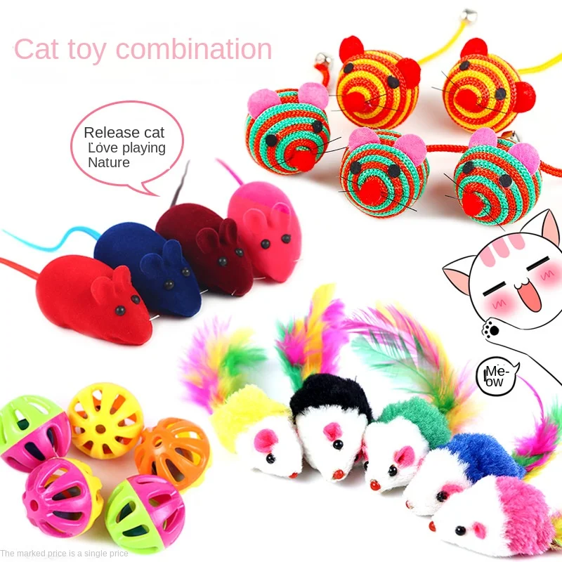 

Cat Accessories Kitten Cat Toys Set Teaser Wand Toy Kitten Teaser Refills Mouse Shape Balls Shapes Playing Cat Toys Interactive
