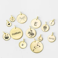 blank tag round pendant necklace for women engrave logo animals plant name letter charms for necklace gold color 316l stainless