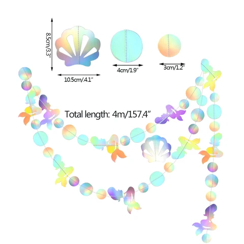 Лазерная зеркальная Бумажная гирлянда-баннер, украшение русалки для дня рождения, занавеска для душа для детской комнаты, декор для свадьбы и будущей мамы