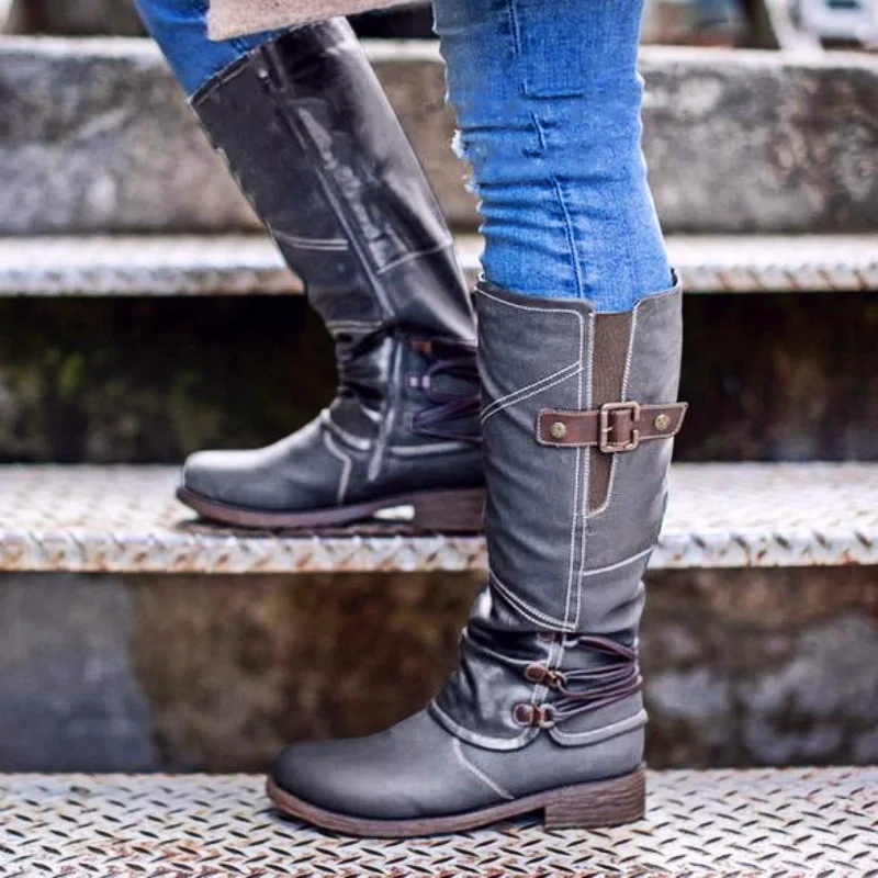 

Популярные стильные женские рыцарские сапоги, зимние и осенние длинные сапоги на платформе с пряжкой и ремешком, модные трендовые классические женские сапоги, сапоги, сапоги