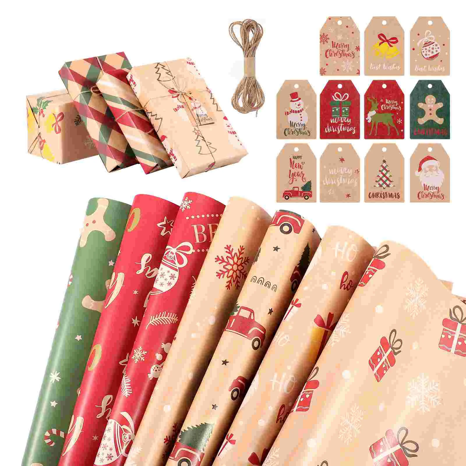 

Paper Wrapping Gift Christmas Kraft Supplies Packing Party Brown Set Wrapbirthday Sets Holiday