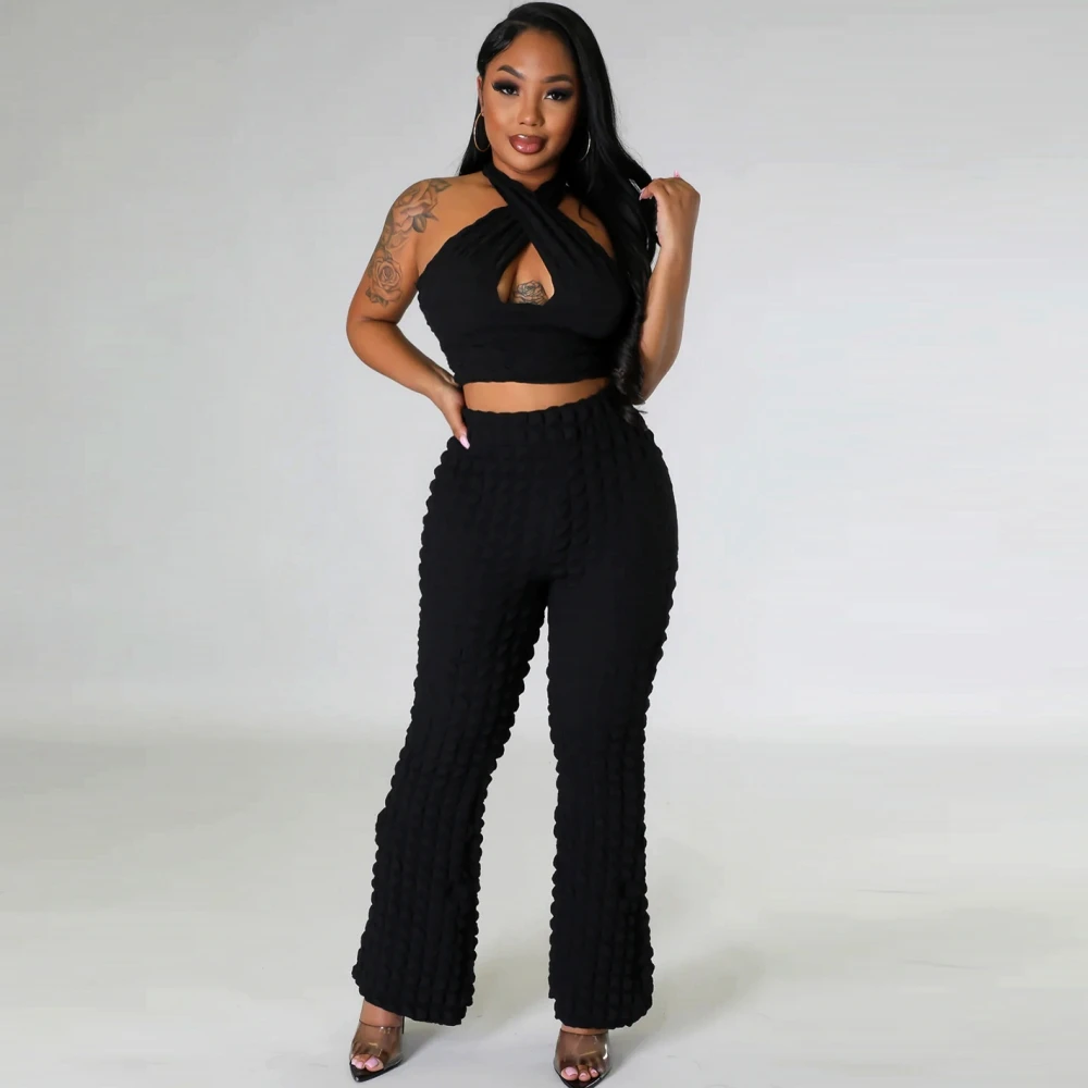 

Dashiki African Green Women's Set Bowknot Hem Sleeve Tee Top And Straight Pants Suit 2023 INS Two 2 Piece Set Outfit Tracksuit