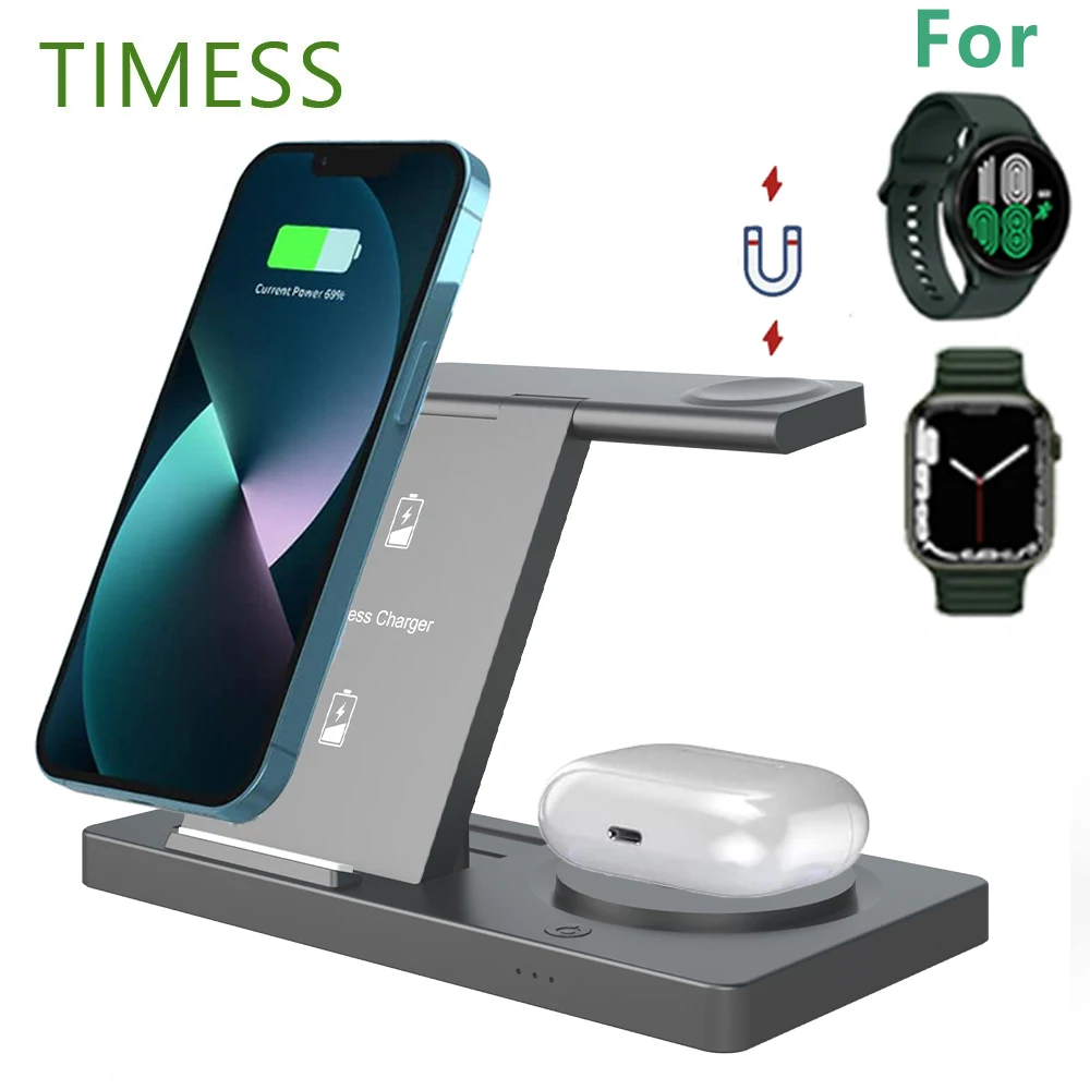 

3 in 1 Wireless Chargers For iPhone 14 13 12 11 airpods apple watch Fast Charging Station For Samsung S23 S22 Galaxy Watch 5 4 3