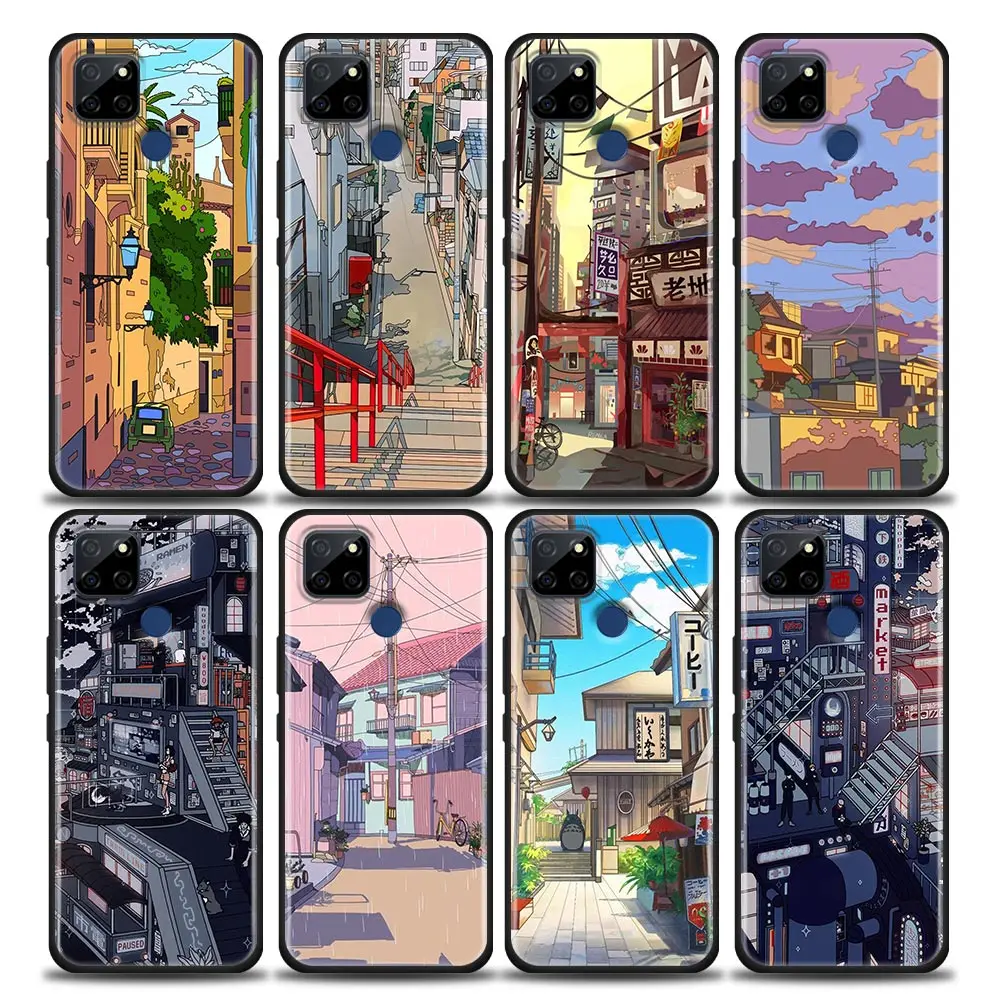 

Funda Coque 8I Case For OPPO Realme X50 X7 XT X 10 9 9I 8 8I 7 7I 6 5 Pro Plus 5G Case Para Cover Japanese Style House Street