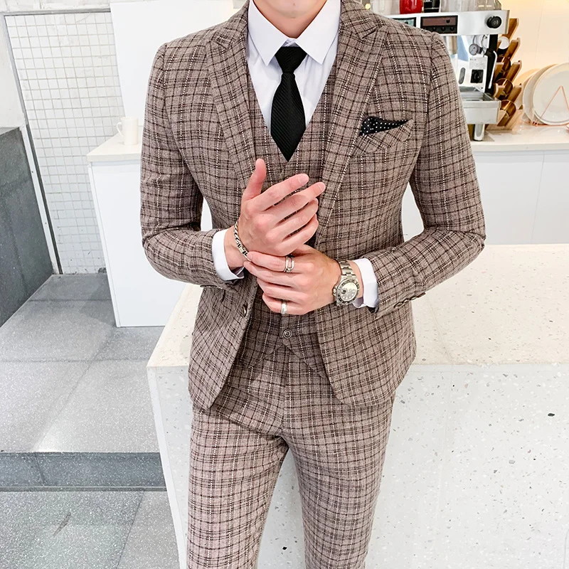 

Роскошный костюм Terno Masculino 5XL, деловое платье s, офисное классическое клетчатое смокинг, мужские костюмы из 3 предметов