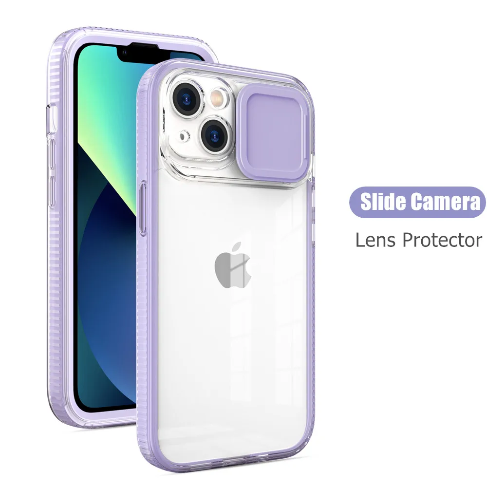 

2IN1 Slide Camera Lens Protection Case For iPhone 13 11 12 Pro Max XS X XR 6 6S 7 8 Plus SE2 Transparent Shockproof Bumper Cover