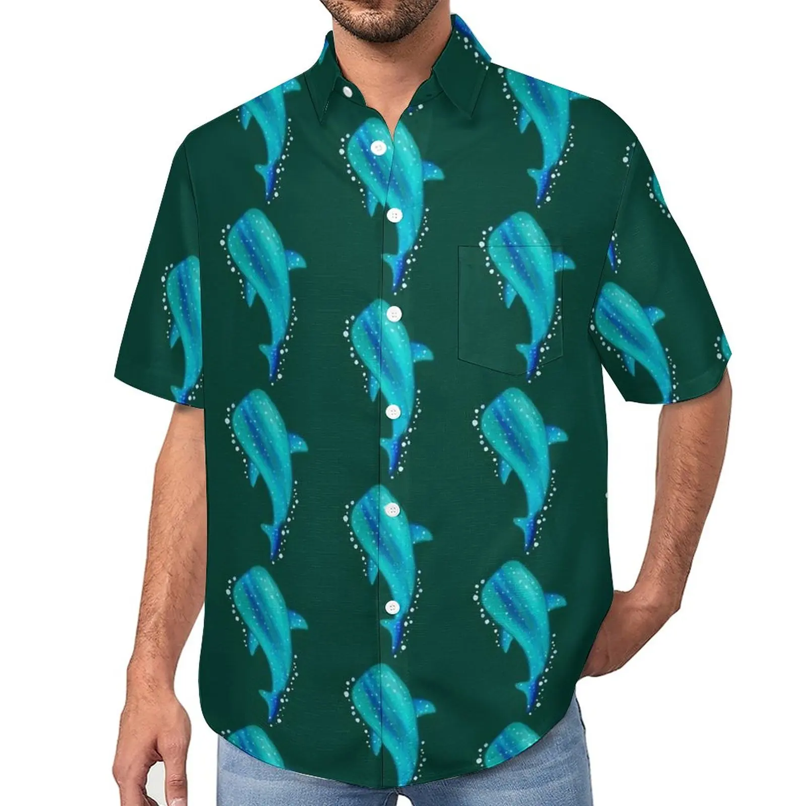 

Whale Shark Vacation Shirt Funny Animal Print Hawaiian Casual Shirts Mens Funny Blouses Short Sleeve Graphic Clothes 3XL 4XL