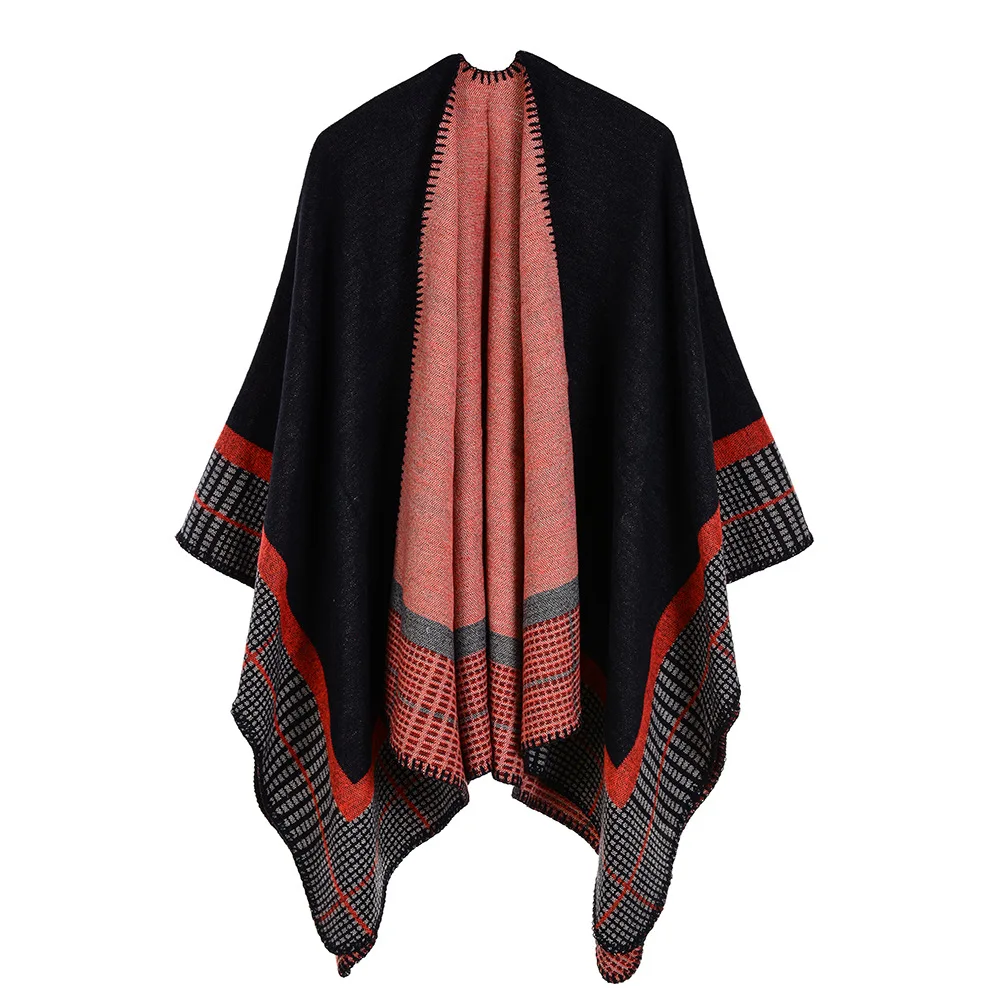 Autumn Winter Women's Imitation Cashmere Warm Air Conditioning Shawl Sunscreen Cloak Tourism Cloak Ponchos Capes 11